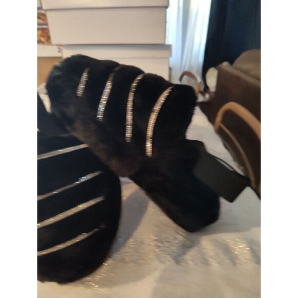 Bamboo Women's Black Fur Rhinestone Slingback Slippers Comfy Warmness Size 9‎ - Picture 6 of 8